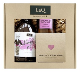 LaQ Kicia Magnolia zestaw żel pod prysznic 500ml + masło do ciała 200ml + świeca sojowa 180ml