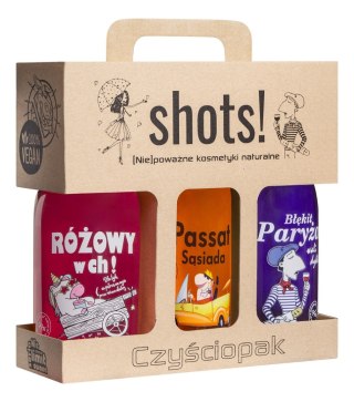 LaQ Shots! Czyściopak Unisex zestaw żel pod prysznic Różowy w ch! 500ml + Passat Sąsiada 500ml + Błękit Paryża 500ml