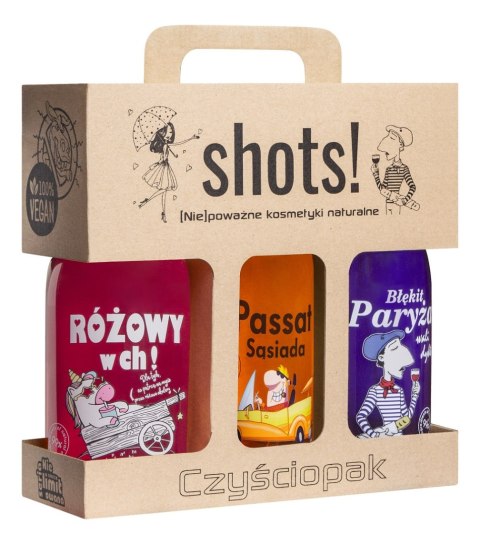 Shots! Czyściopak Unisex zestaw żel pod prysznic Różowy w ch! 500ml + Passat Sąsiada 500ml + Błękit Paryża 500ml LaQ