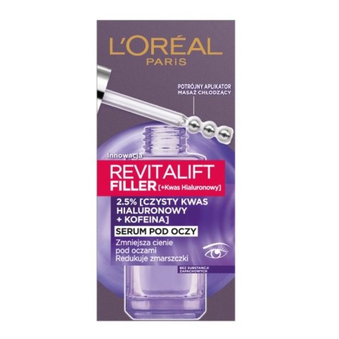 L'Oreal Paris Revitalift Filler &lsqb;+Kwas Hialuronowy&rsqb; serum pod oczy redukujące zmarszczki 20ml