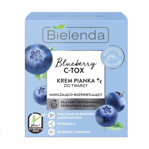 Bielenda Blueberry C-TOX krem pianka do twarzy nawilżająco-rozświetlający na dzień i noc 40g