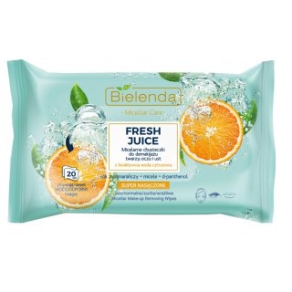 Bielenda Fresh Juice micelarne chusteczki do demakijażu twarzy oczu i ust Pomarańcza 20szt.