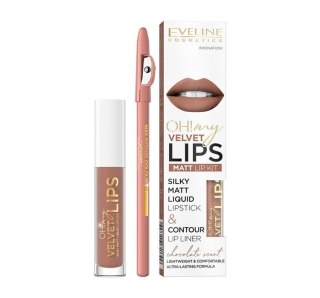 Eveline Cosmetics Oh! My Velvet Lips Liquid Matt Lip Kit zestaw matowa pomadka w płynie 4.5ml + konturówka do ust 1szt 14 Choco Truffle