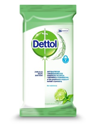 Dettol Dettol chusteczki do mycia i dezynfekcji powierzchni antybakteryjne Limonka i Mięta 36 szt