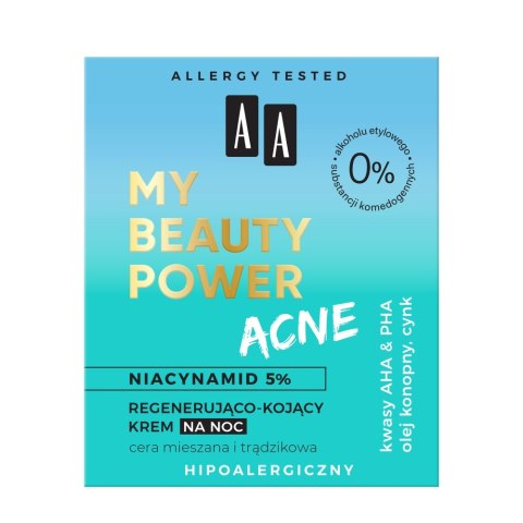 AA My Beauty Power Acne regenerująco-kojący krem na noc 50ml