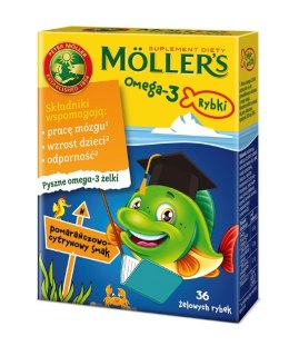Möller's Omega-3 Rybki żelki z kwasami omega-3 i witaminą D3 dla dzieci Pomarańczowo-cytrynowe 36szt.