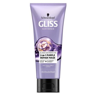 Gliss Blonde Hair Perfector 2-in-1 Purple Repair Mask maska do naturalnych farbowanych lub rozjaśnianych blond włosów 200ml