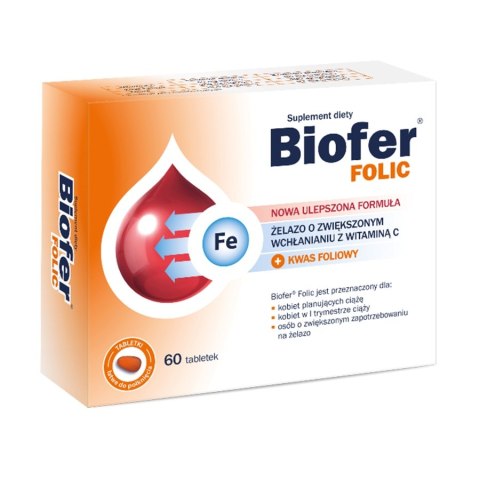 Folic żelazo o zwiększonym wchłanianiu z witaminą C i kwasem foliowym 60 tabletek Biofer