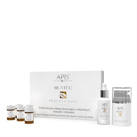 APIS Re-Vit C Multifunkcyjny Zabieg Złuszczający Witamina C 5x1g + Kwasy 30ml + Retinol 50ml