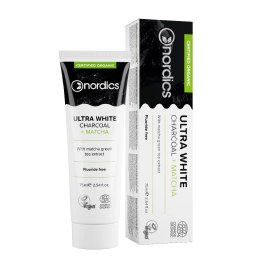 Nordics Ultra White Organic Toothpaste pasta do zębów bez fluoru z węglem Charcoal + Matcha 75ml