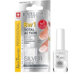 Eveline Cosmetics Nail Therapy Professional 8w1 Total Action Silver Shine skoncentrowana odżywka do paznokci z drobinkami srebra 12ml