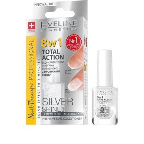 Nail Therapy Professional 8w1 Total Action Silver Shine skoncentrowana odżywka do paznokci z drobinkami srebra 12ml Eveline Cosmetics
