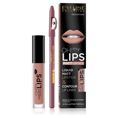 Oh My Lips zestaw do makijażu ust matowa pomadka w płynie i konturówka 08 Lovely Rose Eveline Cosmetics