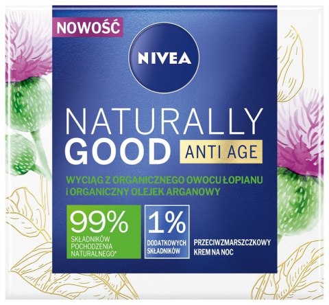 Nivea Naturally Good Anti Age przeciwzmarszczkowy krem na noc z organicznym owocem łopianu 50ml