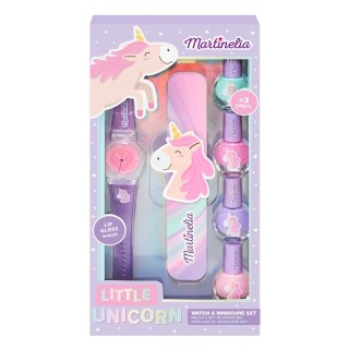 Martinelia Little Unicorn Watch&Manicure zestaw lakier do paznokci 4szt + pilniczek + zegarek z błyszczykiem do ust