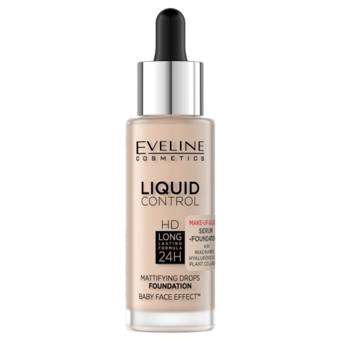 Eveline Cosmetics Liquid Control HD matujący podkład do twarzy z niacynamidem 002 Soft Porcelain 32ml