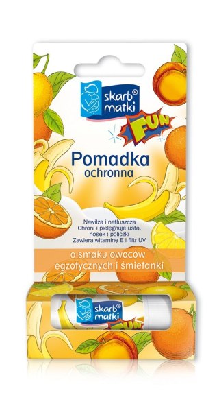 Skarb Matki Fun pomadka ochronna o smaku owoców egzotycznych i śmietanki dla dzieci 6.5g