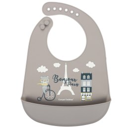 Canpol Babies Śliniak silikonowy z kieszonką Bonjour Paris Beżowy