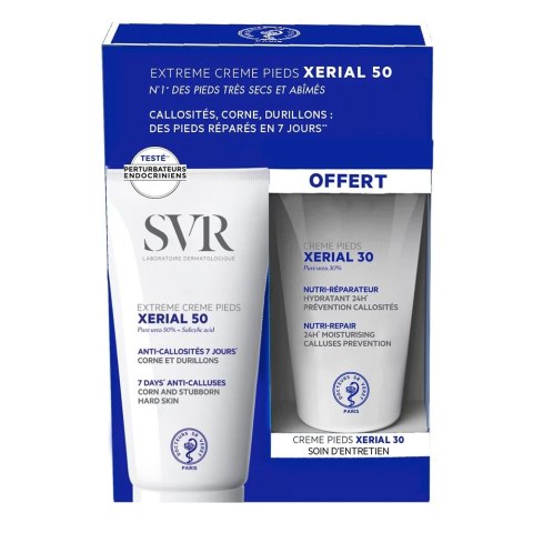 SVR Xerial Feet Pack zestaw Xerial 50 Extreme Creme Pieds żel na uporczywe zrogowacenia 50ml + Xerial 30 Creme Pieds odżywczy krem d