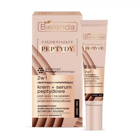 Bielenda Ujędrniające Peptydy ujędrniająco-rozświetlający krem + serum peptydowe 2w1 pod oczy i na powieki 15ml